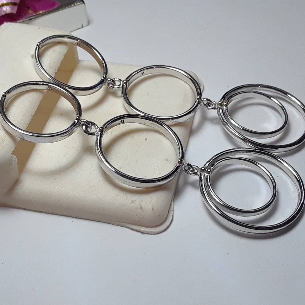 Triple Ring High Polished 2 9/16" Drop Sterling Silver Dangle Earrings #16892